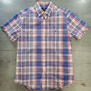 Vineyard Vines Short Sleeve Classic Fit Plaid Shirt Men's M Blue Pink White